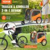 VEVOR Dog Bike Trailer, Supports up to 66 lbs, 2-in-1 Pet Stroller Cart Bicycle Carrier, Easy Folding Cart Frame with Quick Release Wheels, Universal