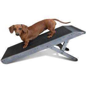 Youfun Adjustable Dog Ramp For Bed Small Dog & Large Dogs - 24 H Folding Dachshund Ramp Hardwood Pet Ramp For Couch With Platform Top   Anti-Slip Surf (Color: Grey)