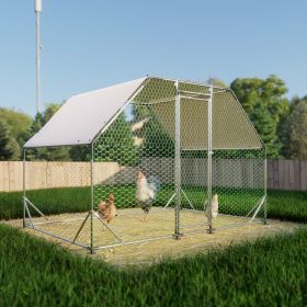 9.94 ft. x 6.46 ft. x 6.36 ft. Metal Large Chicken Coop Walk-in Poultry Cage Run Flat Shaped with Waterproof Cover (Color: as Pic)