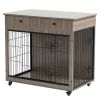 Dog Crate Furniture, Wooden Dog Crate End Table, 38.4 Inch Dog Kennel with 2 Drawers Storage, Heavy Duty Dog Crate, Decorative Pet Crate Dog Cage for